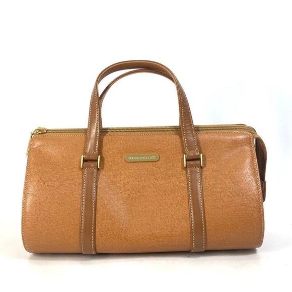 BURBERRY logo Inside check Bag Hand Bag Leather Brown - Picture 1 of 16